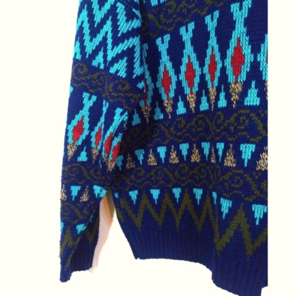 Carmelton Men Sz L Blue Multicolor Sweater Vintage Grandpa Oversize Retro - Picture 4 of 7